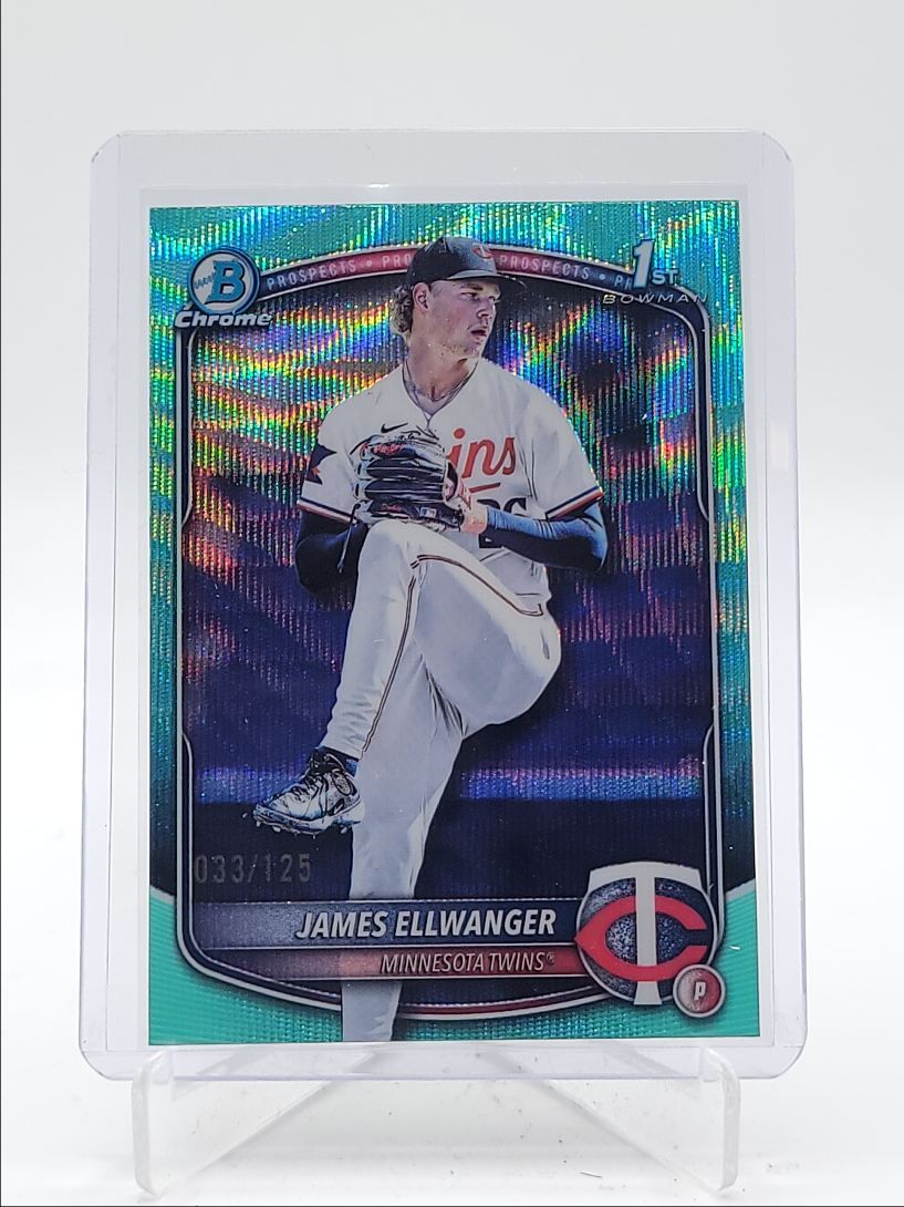 JAMES ELLWANGER 2025 BOWMAN CHROME DRAFT 1ST AQUA WAVE TWINS /125 Q4519