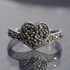 Size 6, vintage sterling silver 925 band ring with heart marcasite around