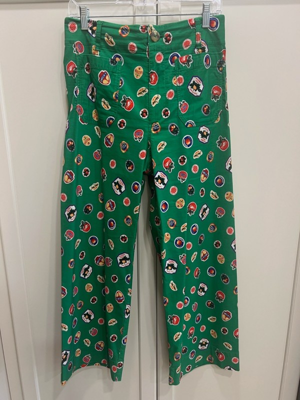 Anthropologie Maeve Colette Cropped Wide-Leg Trouser Green Magic Fabric SZ 29