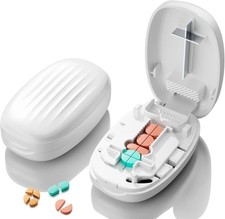 Pill Cutter Splitter for Small Pills 1/2 1/4 Tablet Cutter w Storage Case White