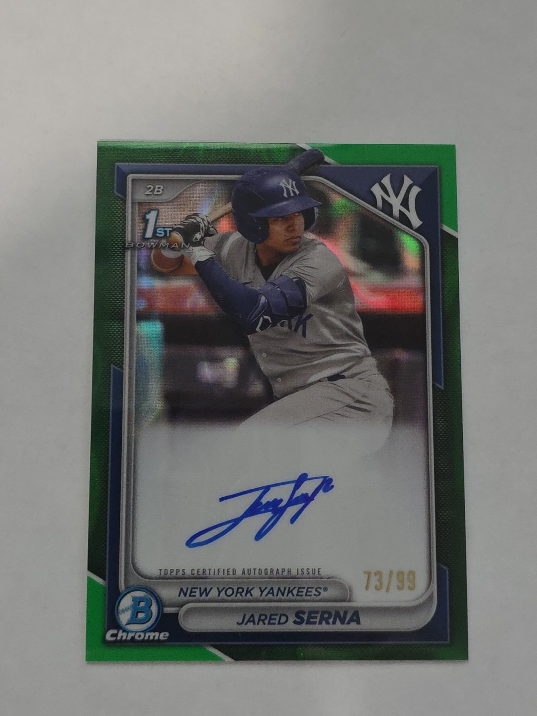 2024 Bowman Jared Serna Chrome Auto Refractor Green Lava 1st #73/99