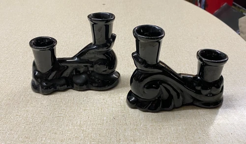 Frankoma Pottery Black Double Candle Holder - set of 2