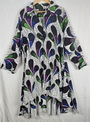 Step In Style 3X Dress 100% Cotton Peacock Pockets Lagenlook Art Colorful Resort