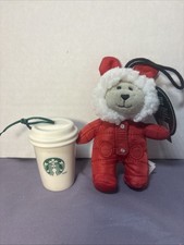 Starbucks Bearista Mini Bear Plush Ornament Red Jacket 2021  2011 Starbucks Cup