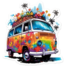 Hippie Flower Camper Bus - Vinyl Decal Sticker - Car Window Laptop - ebn11119