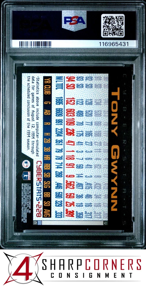 1995 TOPPS CYBERSTATS #228 TONY GWYNN PADRES HOF POP 3 PSA 9 - Image 2 of 2