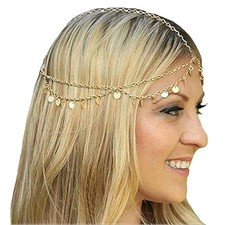 Aukmla Gold Sequins Head Chain Jewelry Festival 20.5 Inch Pack of 1 ,