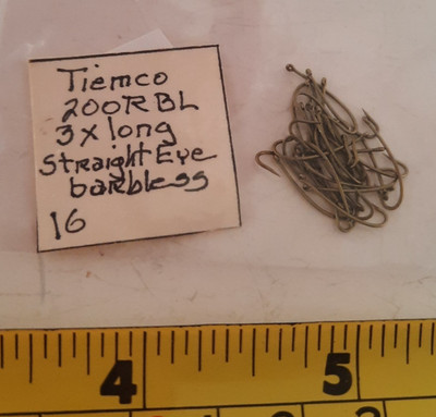 25 Tiemco TMC #200RBL size 16 Fly Tying Hooks 3X Long Hooks code 8