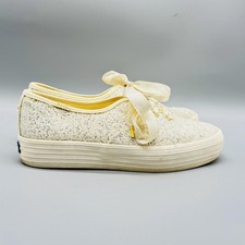 Keds Kate Spade New York Shoes Womens 7.5 Ivory Glitter Ribbon Bridal Sneakers