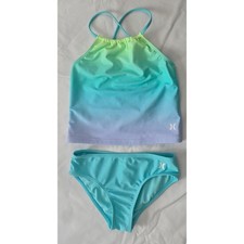 Girls Hurley Swim Suit Ombre Blue Green  Purple 5-6 Years Logo SPF 50 2 Piece