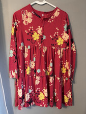 Tea Collection Girls Red Floral Tiered Knit Dress 16 Long Sleeve Knee Button