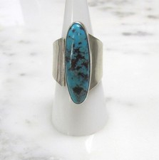 Unisex Navajo Sterling Silver Turquoise Ring  Size 8  12.4grams  10-G748
