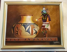 Myung Mario Jung Signed Sand Painting 28x24 Framed  Acoma Pueblo Native American