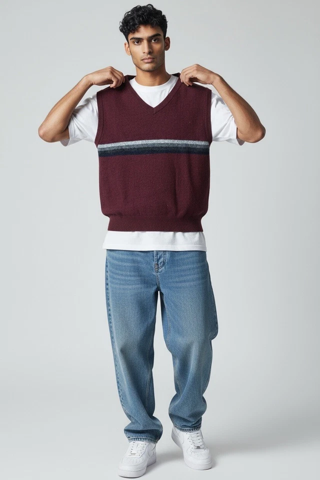 Structure Urban Wear Vest V-Neck 100% LAMBSWOOL Mens Medium 90s grunge old money - Image 4 of 4