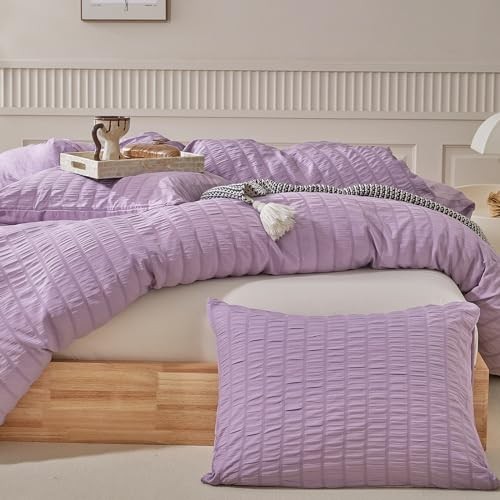  Duvet Cover Set Size, 3pcs Washed Microfiber Bedding Set, Soft Queen Purple