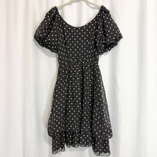 Vintage Ruffled Black and White Polka Dot Dress Size Small