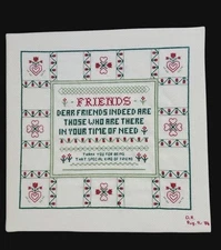 Complete Finished Cross Stitch: Friends  in Time of Need Hearts Flowers