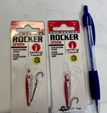 Lot Of 2 VMC 3/16oz Rocker Spoons, Glow Red Shiner, Slow Rocking Action, 3D Eyes