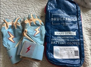 Happy baby blue, Bruce Bolt long cuff batting gloves, youth medium