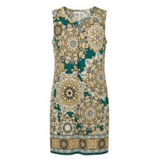 NEW Sandra Darren Womens XL Sleeveless Medallion Shift Dress Black Mustard - AC