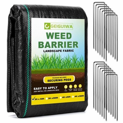 3ftx50ft Weed Barrier Landscape Fabric Heavy Duty,Weed Control Garden Cloth W...