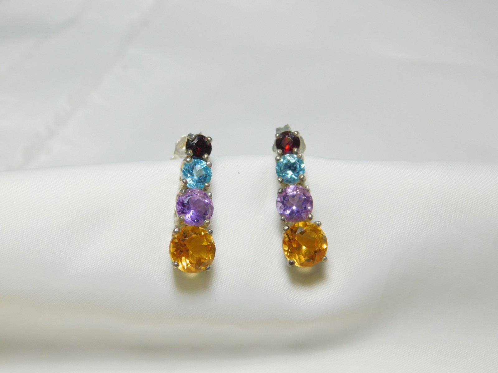 Sterling Silver Multi-Stone Stud Drop Dangle Earr… - image 9