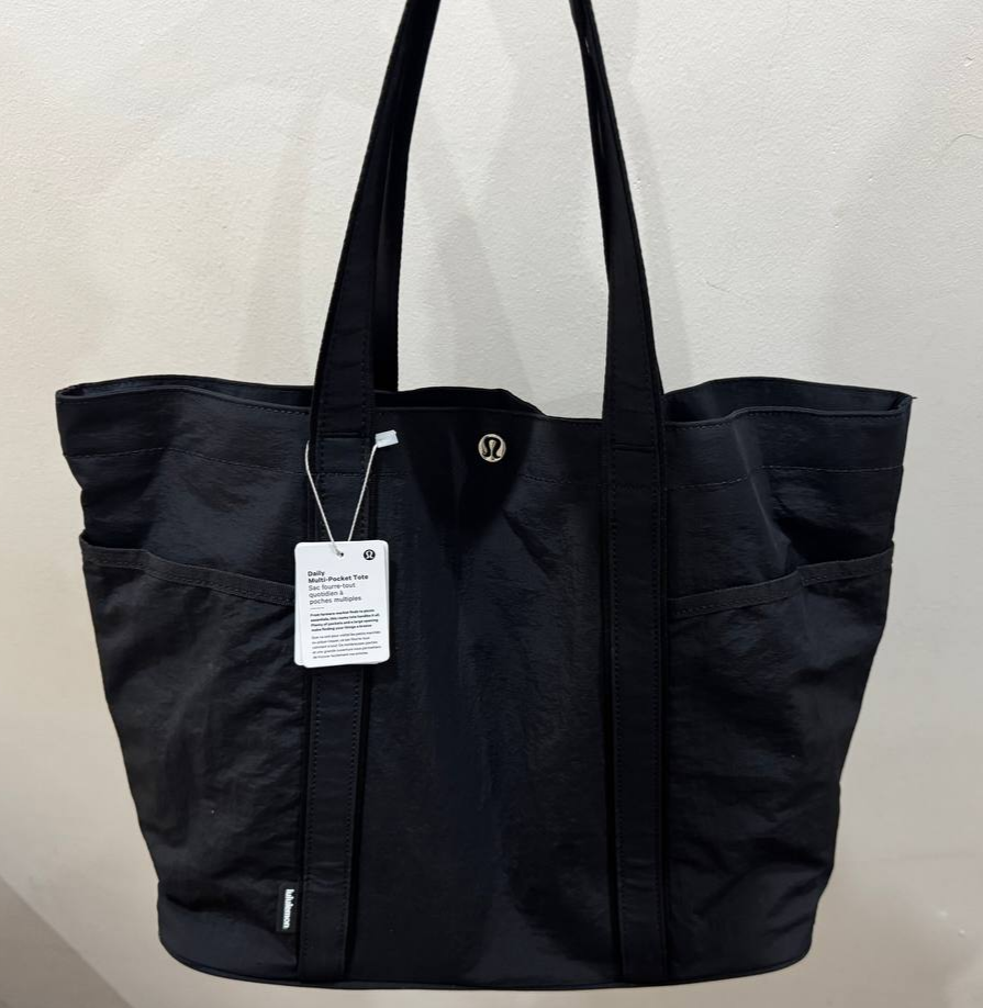 Lululemon Daily Tote Bag – Black Multi –Stylish Pocket Gym & Yoga
