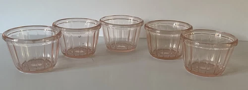 Vintage Pink Depression Glass Ribbed Custard Cups ~ Set of 5