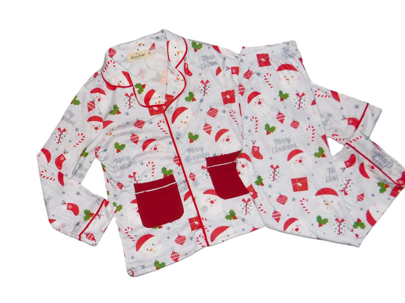 NWT GIRLS size 7   SILVER & RED SANTA 2 piece PAJAMA SET