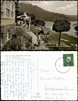 Ansichtskarte Waldeck (am Edersee) Strandbad Hotel - Frau im Badeanzug 1961