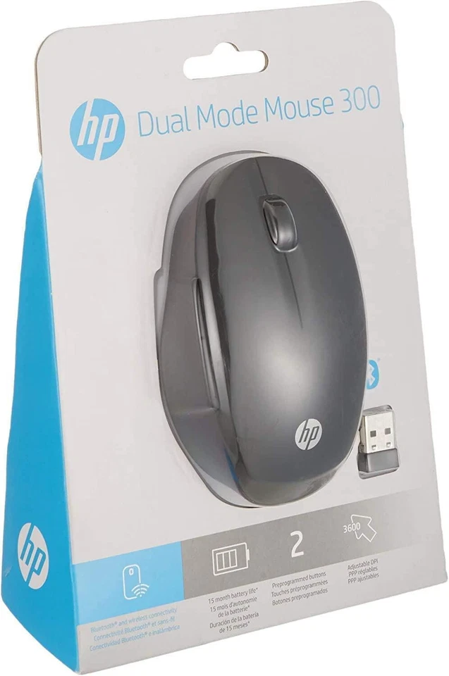 HP 300 Mouse Dual Mode Wireless 2,4ghz, Sensore Ottico da 1200 DPI, Bluetooth, C - Immagine 2 di 4