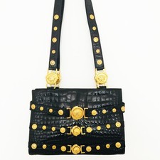 Gianni Versace Black Shoulder Bag W/ Medusa Medallions Bondage Collection