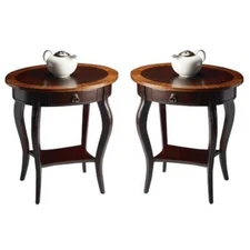 Home Square Traditional Oval Accent Table in Cherry Nouveau - Set of 2