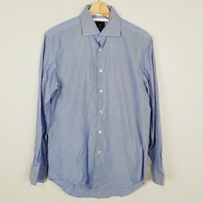 PETER JACKSON Mens Size 39 Blue Striped 2 Ply Egyptian Cotton Long Sleeve Shirt