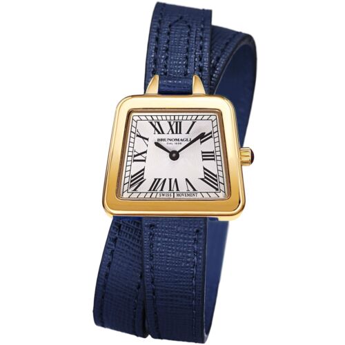 Armbanduhr Bruno Magli Emma Swiss Damen Quarz Uhr Wickelarmband blau SEHR GUT - Afbeelding 1 van 4