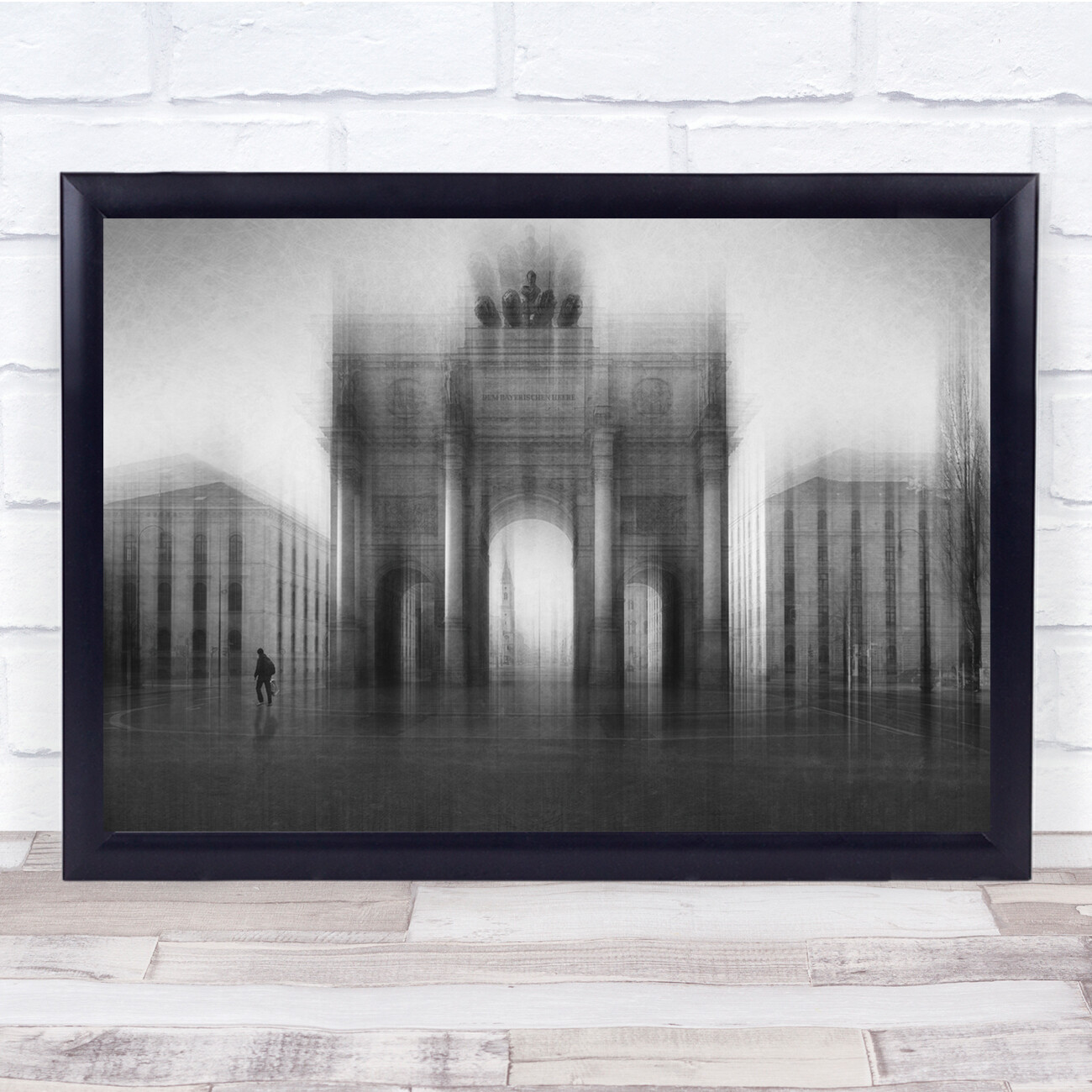 Munich Building Siegestor Arch Triumph Pedestrian People Man Wall Art Print