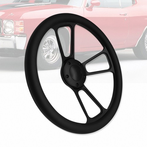 Volante de 5 agujeros 14" negro envolvente y botón de bocina Rat Rod Street Rod - Imagen 4 de 5