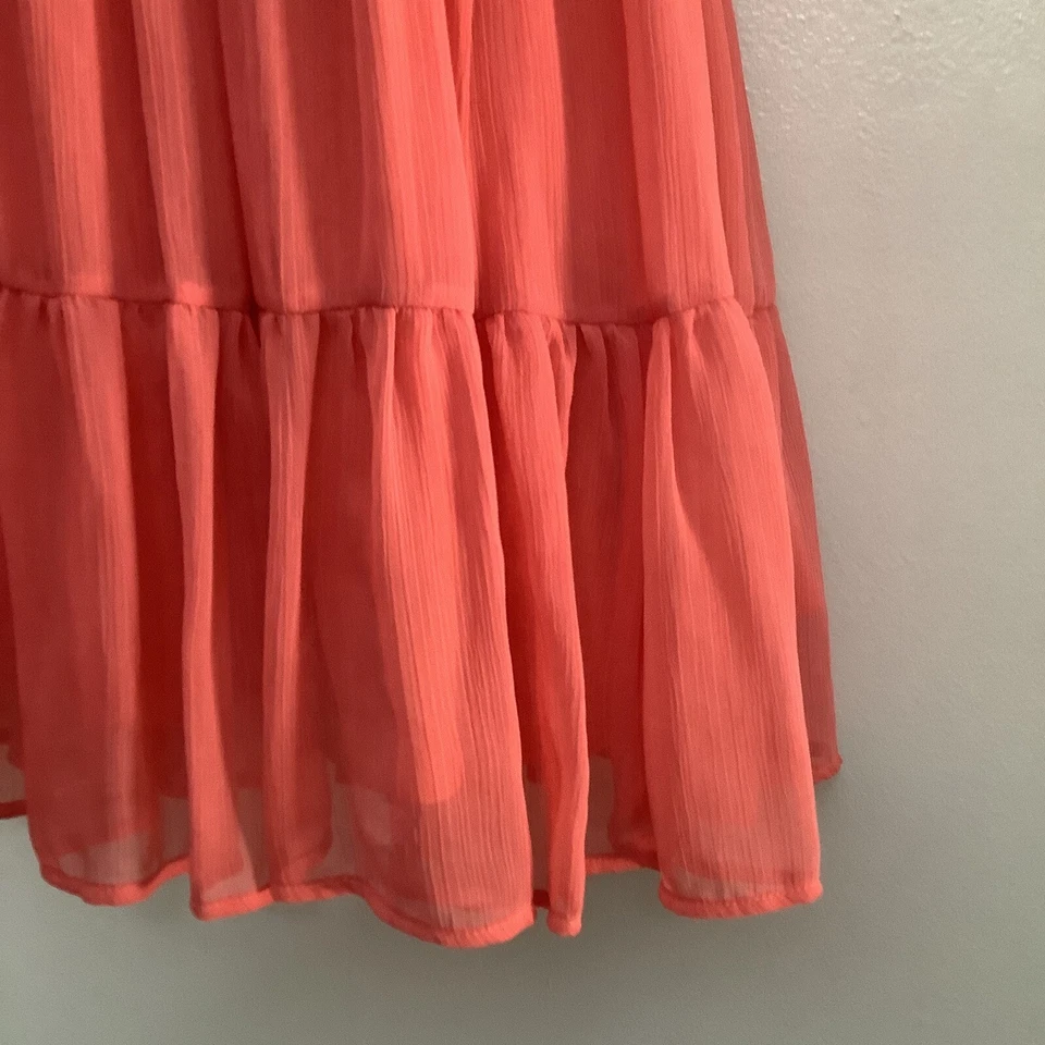 Vestido DKNY Junior’s Coral Naranja Volantes Dobladillo Calzoncillo Forrado Juvenil XL Bordado Tronco Foto 3 de 4