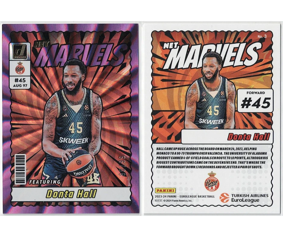 2023-24 Panini Donruss  Purple Laser Marvels 80/99 #3 Donta Hall AS Monaco - Image 3 of 3