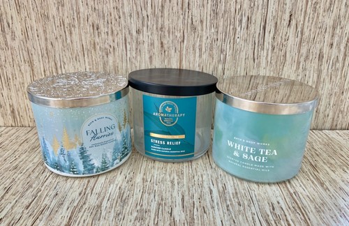 Bath & Body Works 3 Wick Candle Jars Lot of 3 With Lids **EMPTY & CLEANED**