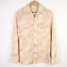 Vintage 70s Watercolor Orange and Cream Button Down Disco Shirt