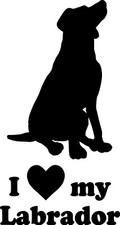 I LOVE MY LABRADOR Vinyl Sticker - Sitting Dog Yellow Black Lab - Die Cut Decal