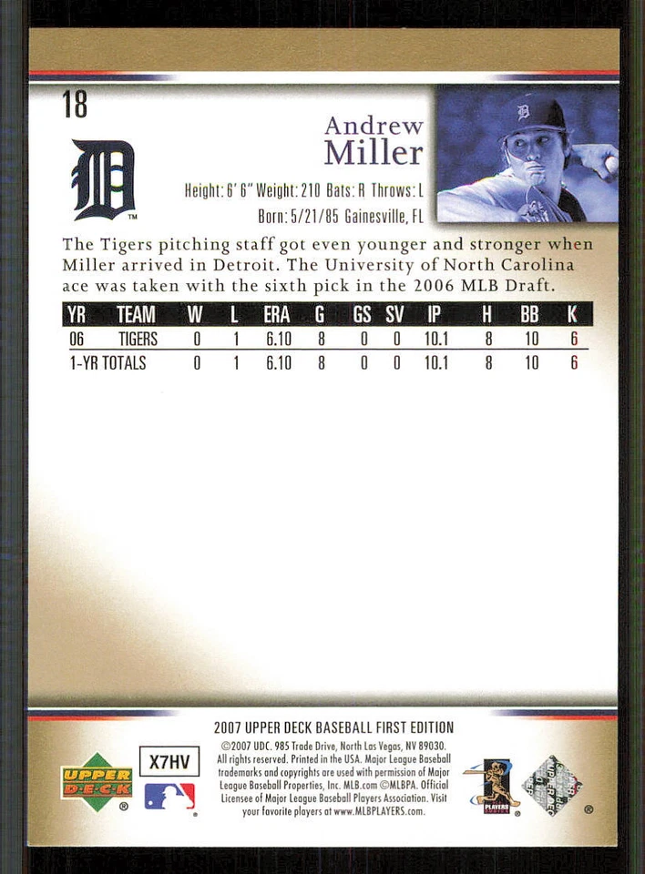 2007 Upper Deck First Edition #18 Andrew Miller RC - Image 2 of 2