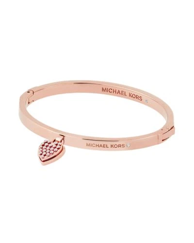 NUOVO BRACCIALE MICHAEL KORS TONO ORO ROSA CRISTALLI GLITTER CUORE CHARM MKJ6686