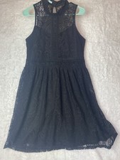 Maurices Women’s L Black Classic Lace Dress Dark Mock Neckline Sleeveless Lined