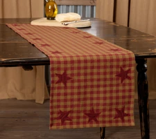 NEW PRIMITIVE BURGUNDY STAR Appliqued TABLE RUNNER 48" Country Farmhouse Rustic