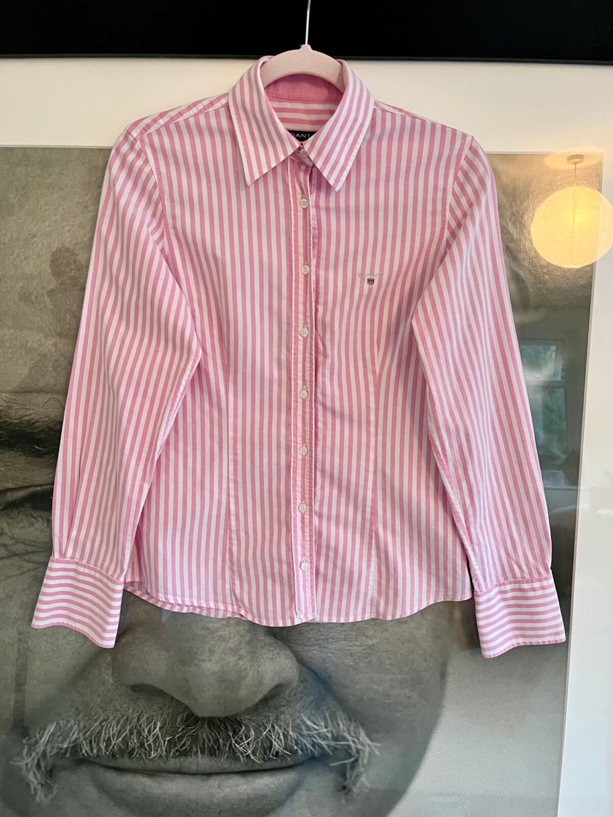 Gant ladies slim fit formal shirt pink and white stripes. Slim size UK12