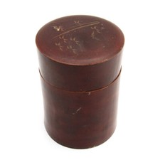 Barattolo in legno con decoro sul tappo, Circular container, vintage mid-century