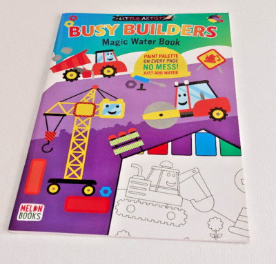 MAGIC WATER BOOK ''BUSY BUILDERS'' PAINT PALETTE on PAGES NO MESS JUST ADD WATER