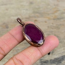 Kashmir Rubi Electroformed Pendant Handcrafted Copper Ethnic Jewelry 1.77"